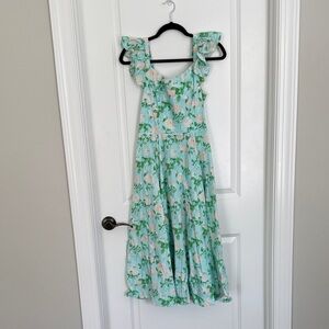 Hill House Floral Ruffle Dress - Green and Pink
